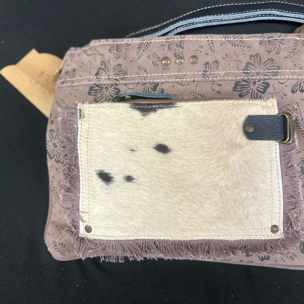 Floral Patterned Bag with Cowhide Accent